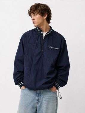 Champion Vintage 90s Quarter Zip Windbreaker Pullover Jacket Navy Green Men’s Me